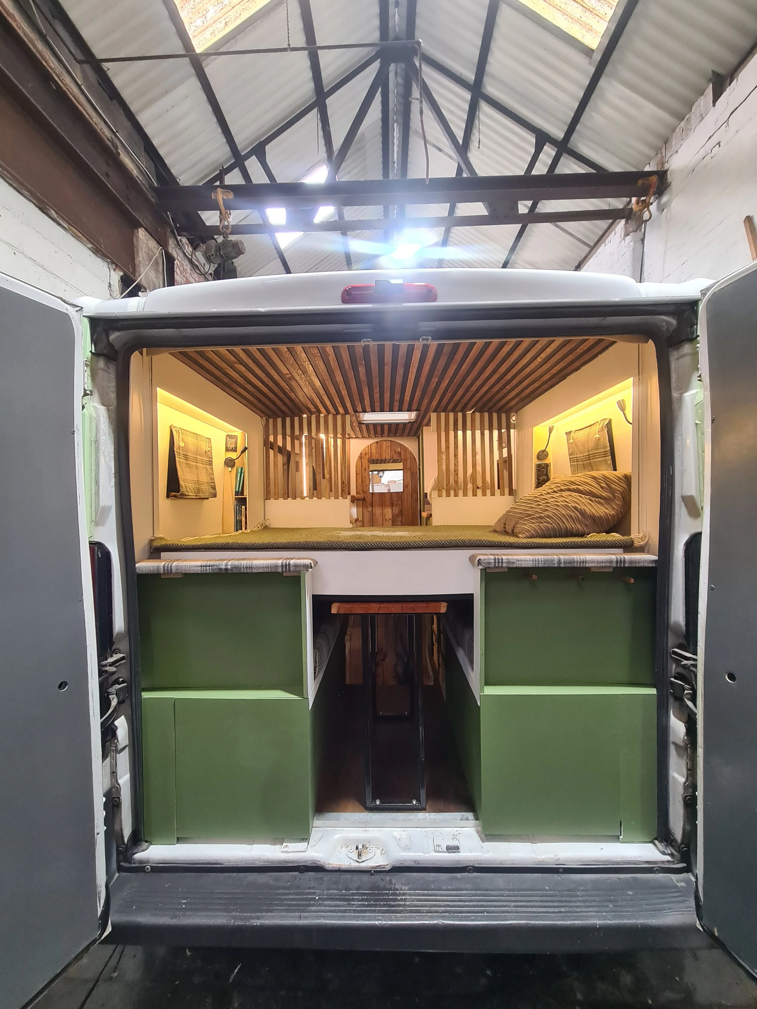 SWB Fiat Ducato. Fully off grid, Gas free, Lifting bed, Seating for 4, Live edge yew table, Kitchen, Full height wardrobe, Composting toilet. Photo 3 of 22.