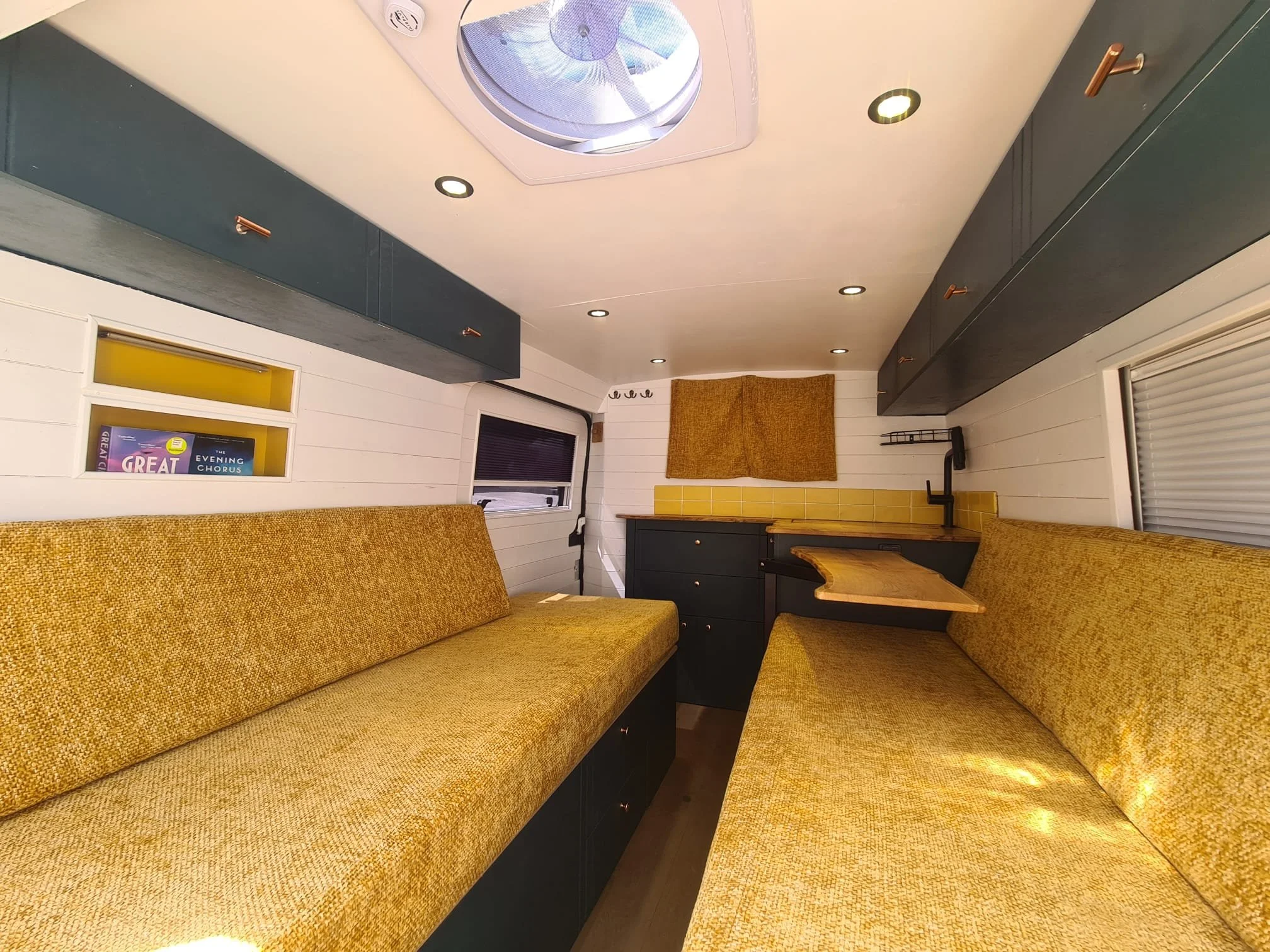 SWB Peugeot Boxer. Fully off grid, Gas free, Super king bed, Large dining area. Photo 2 of 4.